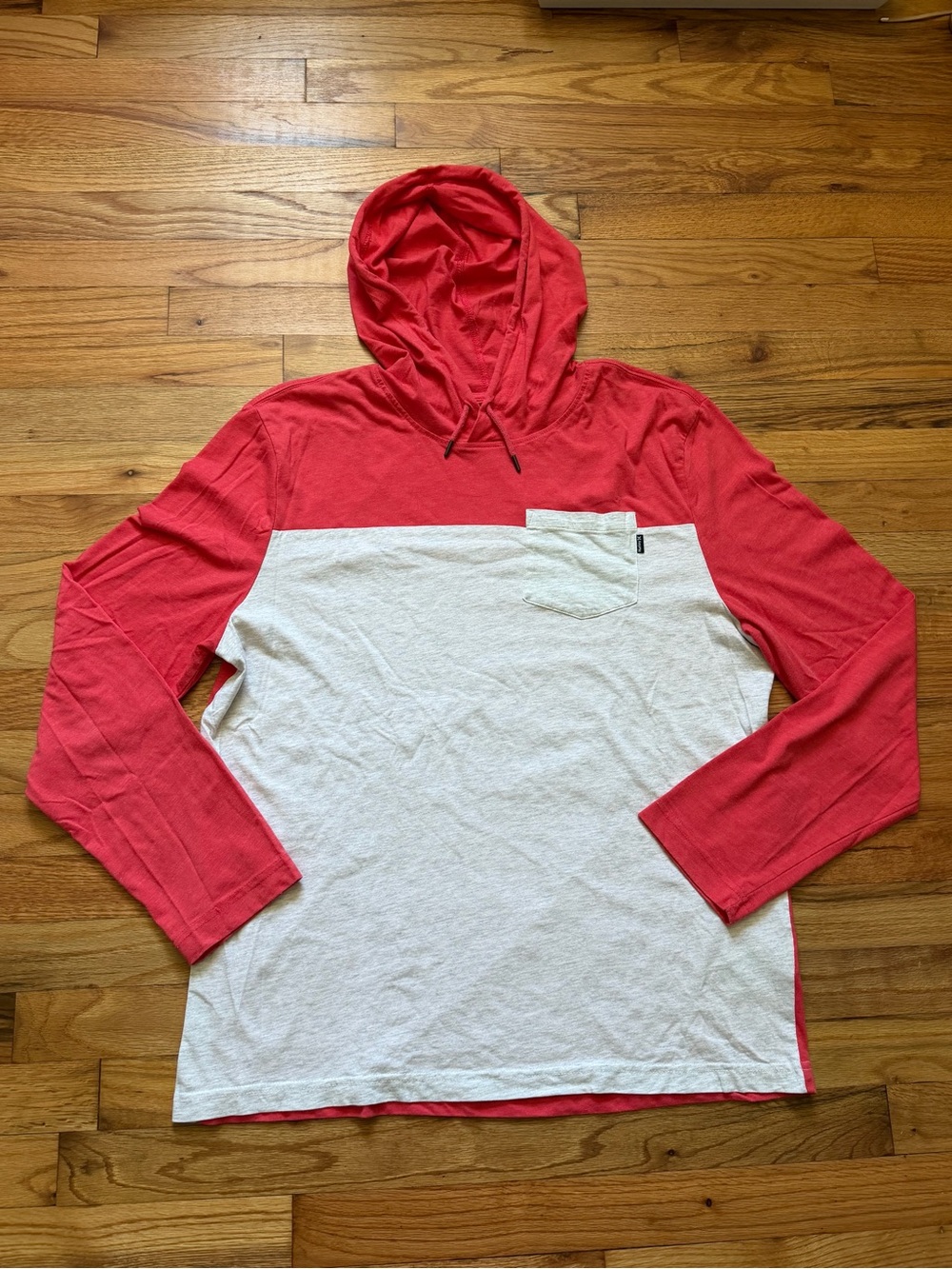 Hurley Men’s Heathered Red and Grey Two-Tone Pullover Hooded Sweater